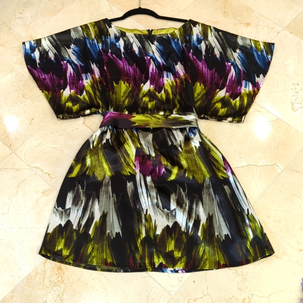 BCBGMAXAZRIA blue purple green black white dress Size S